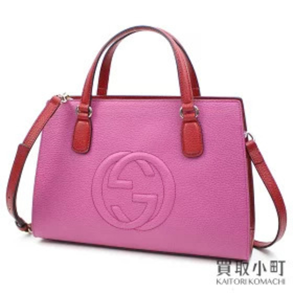 Gucci Soho Leather Top Handle Bag Rosette Hibiscus Red Calfskin Interlocking